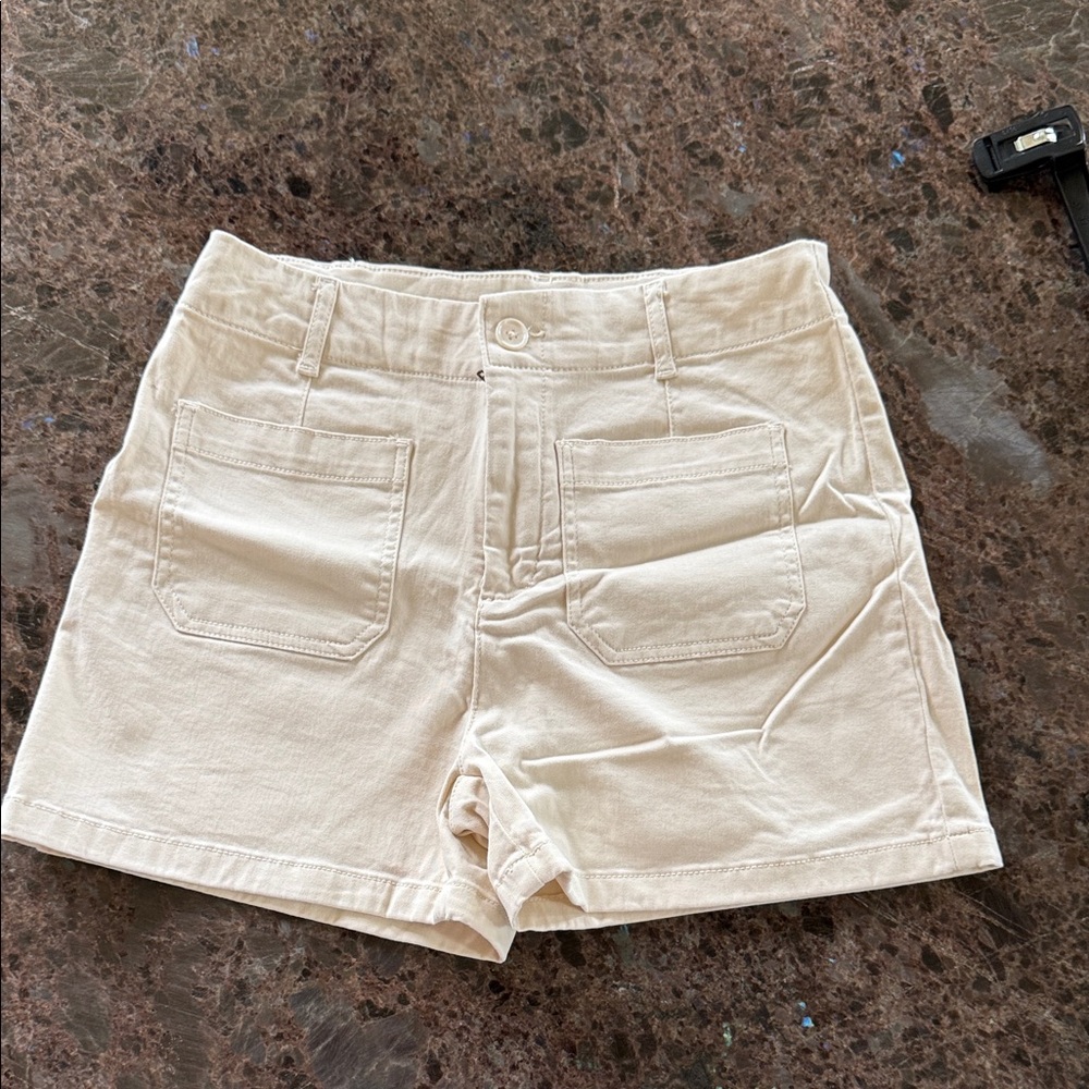 Bagatelle Collection Cream High-Rise Cotton Jean Shorts